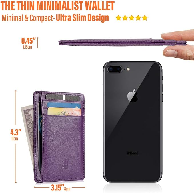 GH GOLD HORSE Slim RFID Blocking Card Holder Minimalist Leather Front Pocket Wallet for Women | Slim - Image 3