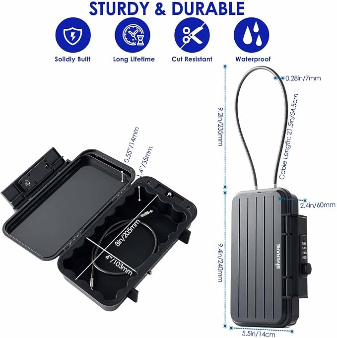 Portable Lock Box, 4-Digit Combination Safe Boxes with Detachable Cable, Anti-Theft Security Lockbox Outdoor, Small Resettable Personal Password Cash Case for Travel, Hotel, Dorm, Beach, Gym - Image 2