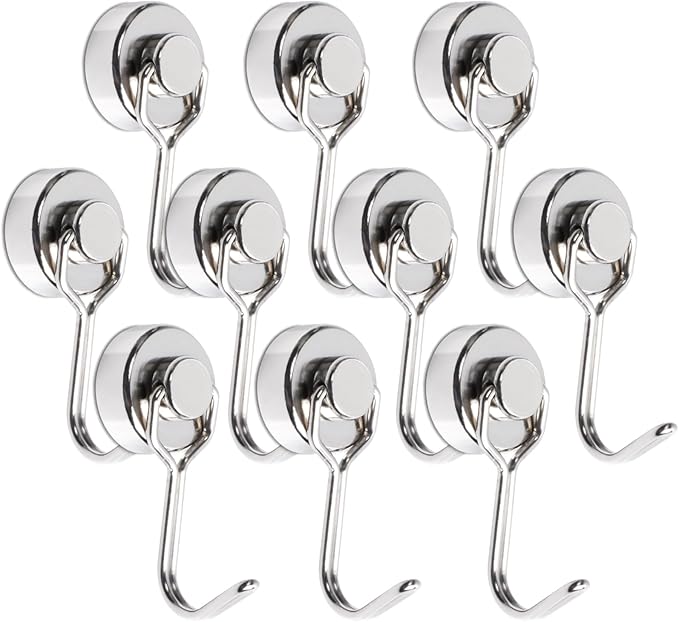 MAGXCENE Swivel Swing Magnetic Hooks, Strong Neodymium Magnetic Hooks Heavy Duty for Hanging, Rare Earth Magnet Hagner for Grill Locker Classroom Cruise Kitchen Indoor Outdoor, 10 Pack by MAGXCENE