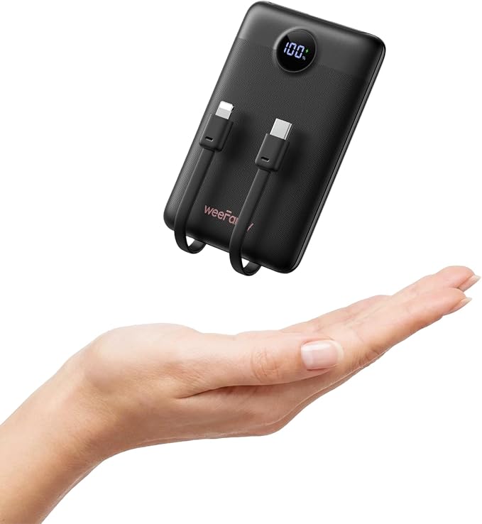WeeFancy Compact Portable Charger 10000mAh with Built-in Cables | 22.5W Fast Charging Power Bank, Smaller Battery Pack for iPhone, Samsung, Android, Flight & Travel-Friendly, TSA-compliant by WeeFancy