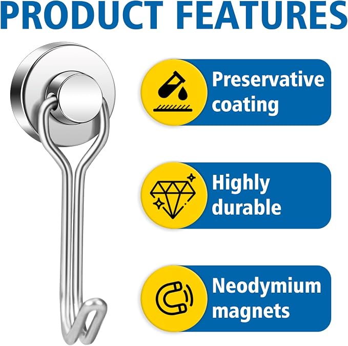 Swivel Swing Magnetic Hooks,12PCS 30lbs Refrigerator Magnet Hooks | Heavy Duty Strong Magnets Refrigerator Fridge Hanging for Classroom Beach Vacation Kitchen Grills Home - Image 4