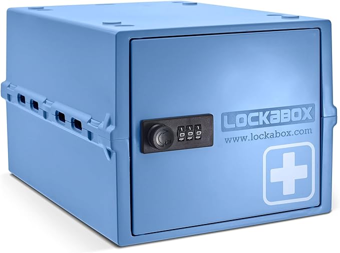 Lockabox One™ | Premium Medicine Lock Box | Medium Medication Lock Box With Code For Medicines, Vitamins & Supplements | External Size 12 x 8 x 6.6 inches (Medi Blue) by Lockabox