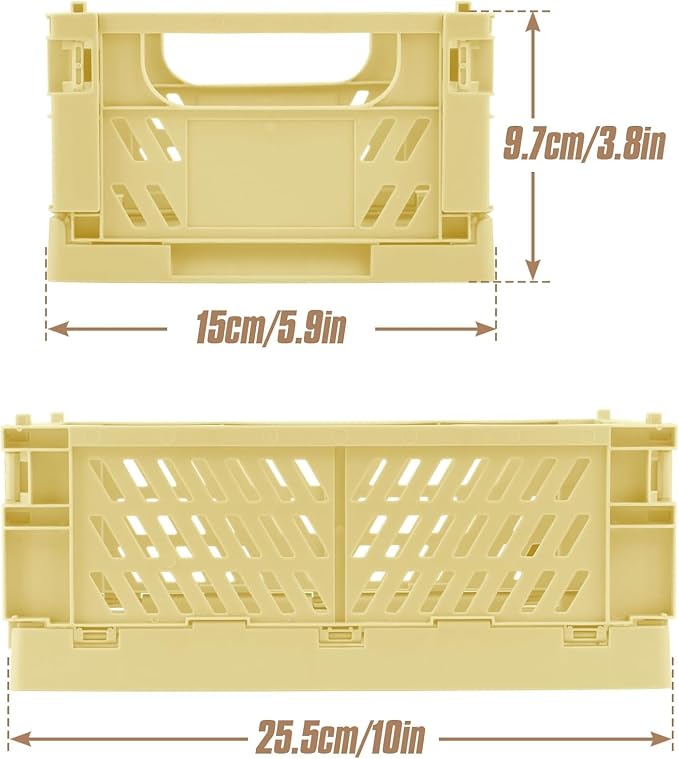 4 Pcs Collapsible Storage Crates, 10x5.9x4 inches Space-Saving Folding Containers, Stackable Plastic Boxes for Home Kitchen Office Bedroom Bathroom, Beige - Image 2
