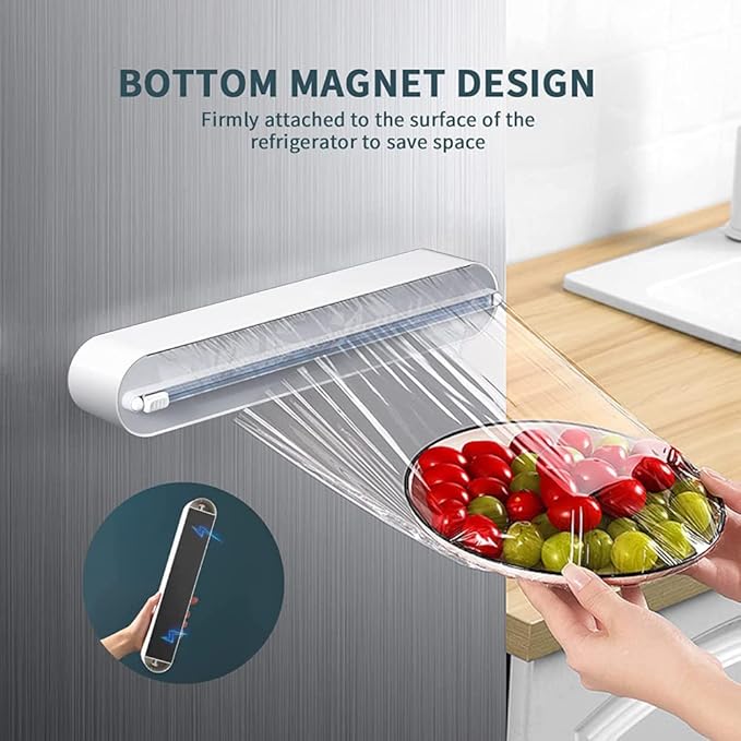 Refillable Magnetic Plastic Wrap Dispenser With Slide Cutter, Sturdy Food Cling Film Cutter, Press and Seal Wrap, 12" x 328' Roll BPA Free - Image 3