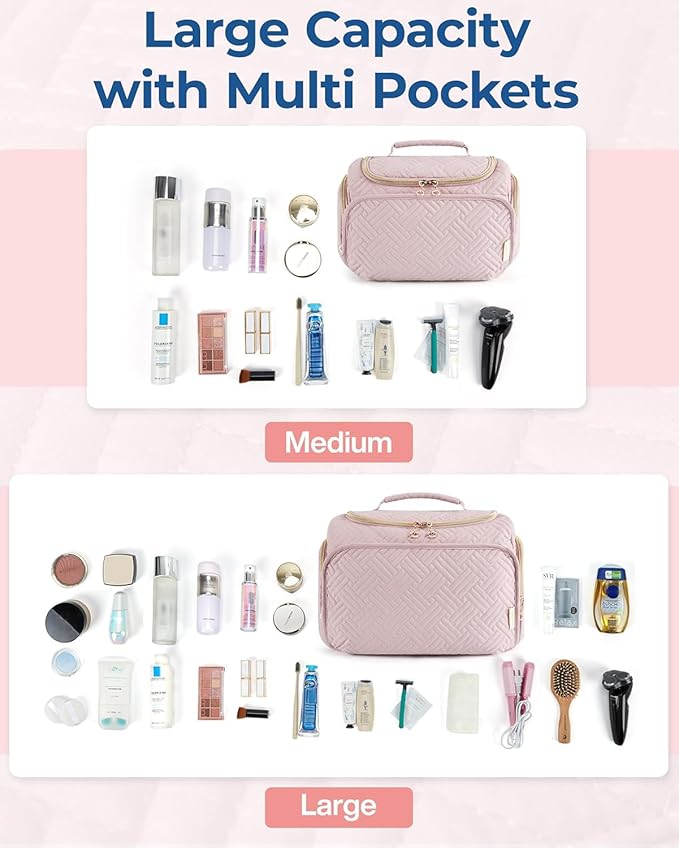 BAGSMART Travel Toiletry Bag for Women, Cosmetic Bag Makeup Bag Organizer with Handle, Travel Bag for Toiletries, Travel Accessories, Full Sized Container - Image 4