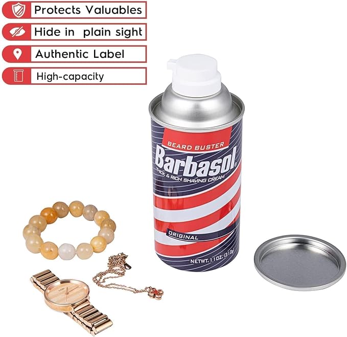 Barbasol Diversion Safe Stash Can with Food Grade Smell Proof Bag with Hidden Compartment for Keys, Cash and Valuables-Steel Material - Image 4