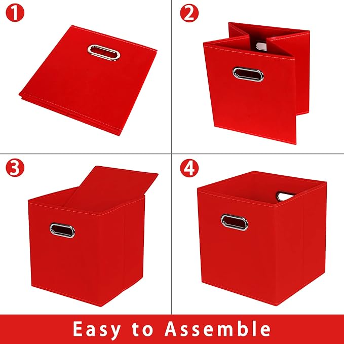 Fabric storage bins Cubes, Fabric Cube Organizer with Handle, Foldable Cube Bins for Cloth or Accessary Storage, 11x11x11, Set of 8, (Red) - Image 6