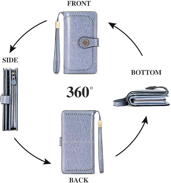 SENDEFN Wallets for Women Leather Credit Card Holder with RFID Blocking Large Capacity Wristlet | with RFID Blocking - Image 4
