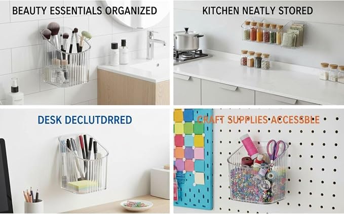 6 Pcs Plastic Adhesive Inside Cabinet Door Organizer - Clear Adhesive Basket Wall Storage with Strong Adhesive, Kitchen Adhesive Cabinet Door Storage Bins, Organizer Basket, 3.5 x 3.5 x 4.3 in - Image 7
