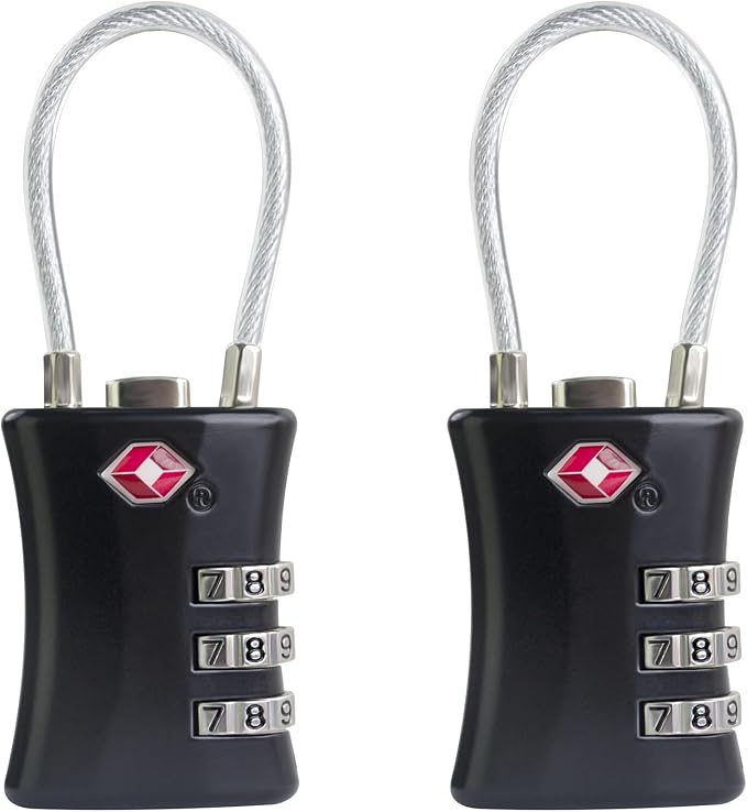 TSA Locks for Luggage, Small Combination Padlock, Luggage Locks TSA Approved, Padlock Combination with Cable, for Suitcase, Gym Locker, Gun Case, Ammo Can, Backpack Zipper (Black+Black) by SpecializeinCombinationLock