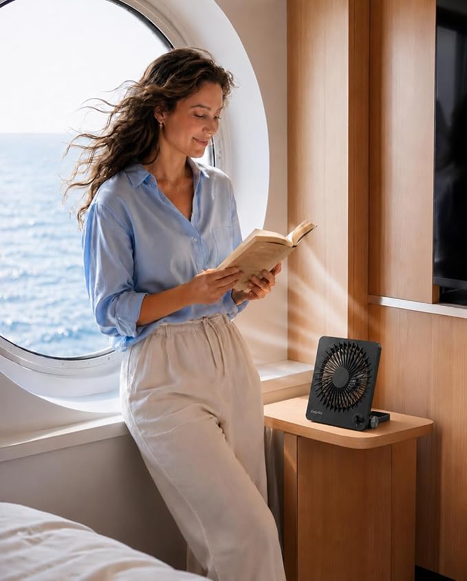 EasyAcc 6000mAh Travel Fan for Sleeping, Up to 26H Runtime, Quiet Portable Battery Powered USB Desk Fan, Stepless Speed, 180° Foldable, Rechargeable for Bedroom, Office, Cruise and Travel Essentials - Image 4