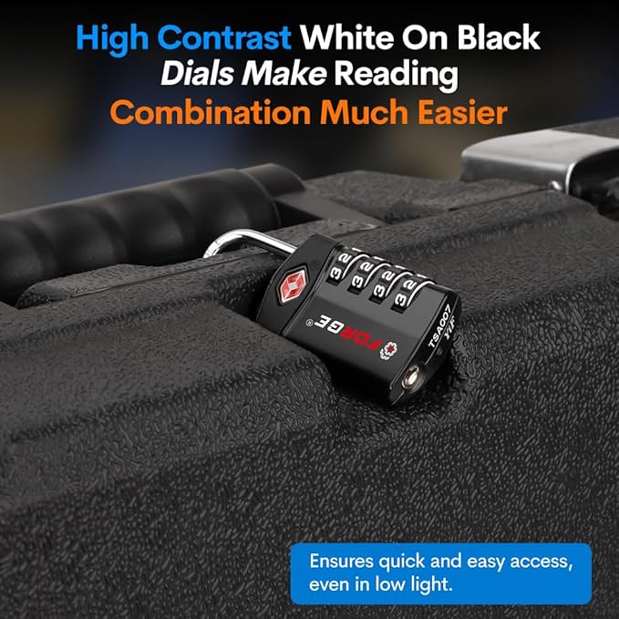 Forge TSA Approved Luggage Locks for Air Travel, Gym Lockers, School Lockers, Pelican Cases, Easy Read Dials, Durable Alloy Body, Black 6 Pack. - Image 7