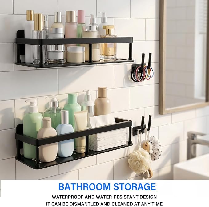 2pc Wall Mounted Floating Shelf, Detachable Storage Rack,No Drill Shelves for Wall,Floating Shelves Damage-Free Expand Walls Space for Living Room Kitchen Bathroom (4, Black) - Image 9