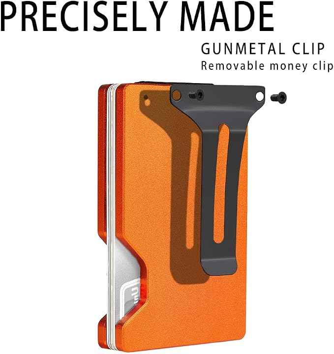 Minimalist Wallet for Men, Slim Metal RFID Blocking Wallet Credit Card Holder Money Clip & Cash Strap, Scratch-Resistant Holds 15 Cards,Ideal Gift for Men | Matte Orange - Image 8