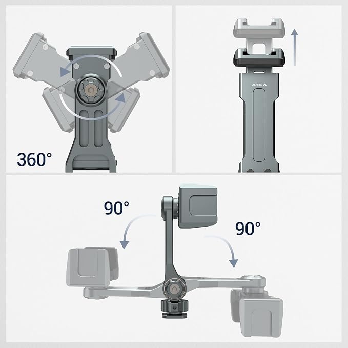Aluminum Phone Mount for Camera Hot Shoe | 360° Adjustable Smartphone Holder with 2 Cold Shoe Mounts | Universal Compatible with iPhone 15/Sony/Canon/DJI Ronin Gimbals- Vlogging Accessories - Image 5