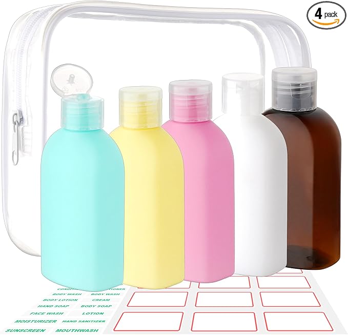 Cosywell Travel Bottles for Toiletries 3.4oz Travel Size Containers | TSA Approved Toiletry Bottles, Leak Proof Refillable Squeeze Bottle, with Lable and a Toiletry Bag by Cosywell