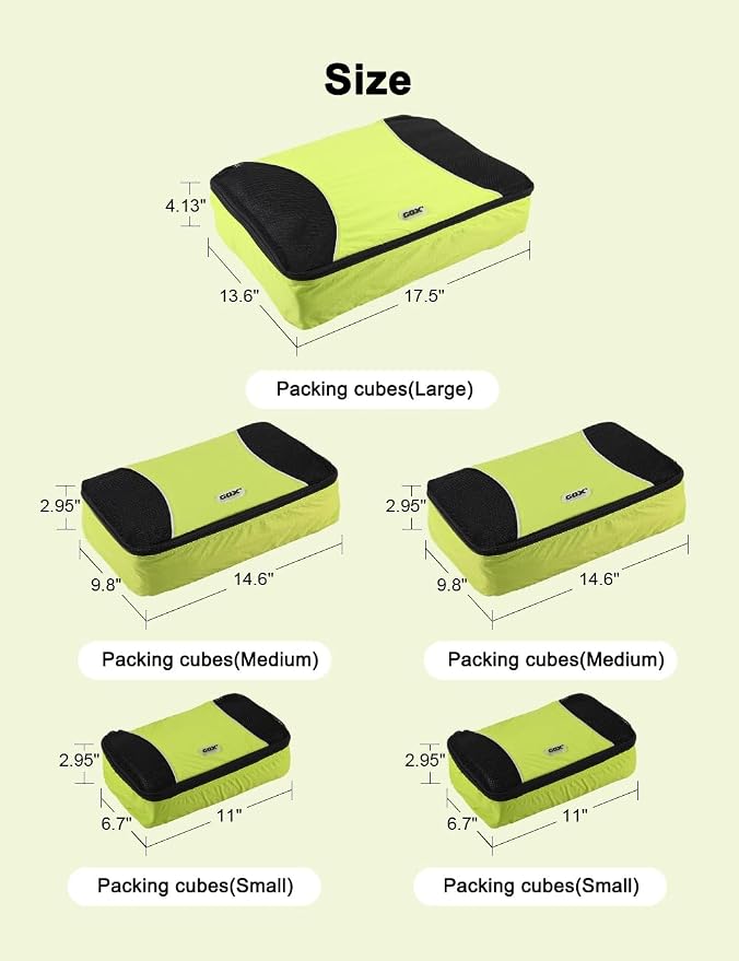 GOX Ultra Light 5 piece Packing Cubes Travel Luggage Organizer 1 Large 2 Medium 2 Small - Image 6