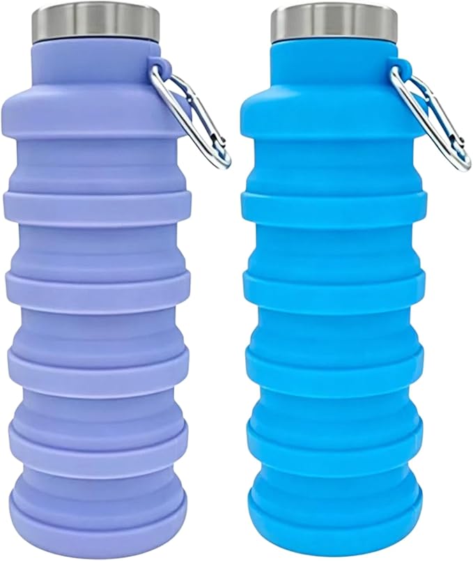 YCT Collapsible Water Bottle 17oz（500ml），Travel Portable Sport Water Bottle，Reusable Silicone Foldable Water Bottles for Gym Camping Hiking (Purple+Blue) by YCT