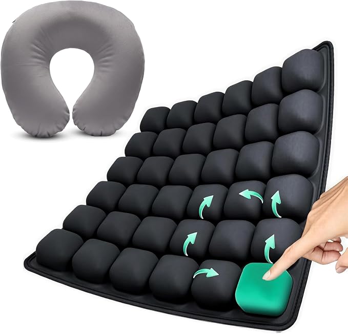 Inflatable Travel Cushion & Neck Pillow – Airplane Seat Cushion with 3D Air Cell, Chair Cushion for Office, Non-Slip Waterproof Pad, Wheelchair, Flight Seat Cushion, Travelling Cushion by Unknown
