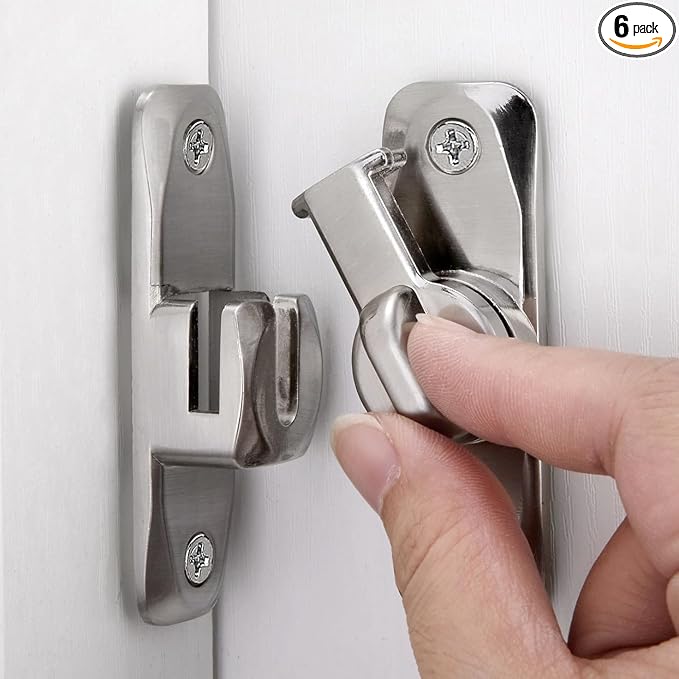 6 Packs Silver Barn Door Latches,90/180 Degree Gate Lock_B | Zinc Alloy Right Angle Door Lock Latch,Flip Gate Latches,Sliding Door Latch Lock,for Cabinets,Fence Gates,Pet Cage by INIRET