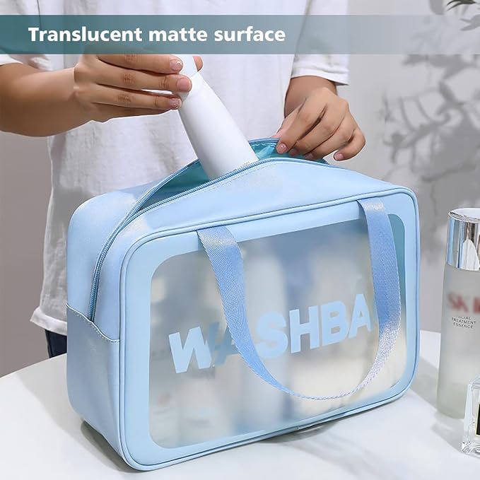 DAPOWER Travel Toiletry Bag for Women and Men, Matte Translucent Shower Bag with Handy Handle, Makeup Cosmetic Organizer Bag for Travel Toiletries Accessories (Blue) - Image 5