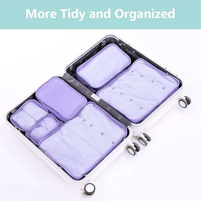 Packing cubes for Travel Luggage Organizer Bags 6 Set Packing Cubes for Suitcases Travel Essentials for Carry on Mesh Suitcase Organizer with Shoe Bag (purple) - Image 7