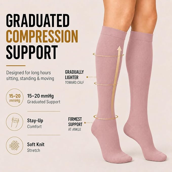 Aoliks Compression Socks for Women and Men 4 Pairs, Mild Support | Long Knee High Stockings for Nurses Running Travel Flying Pregnancy Athletic 15-20 mmHg - Image 2