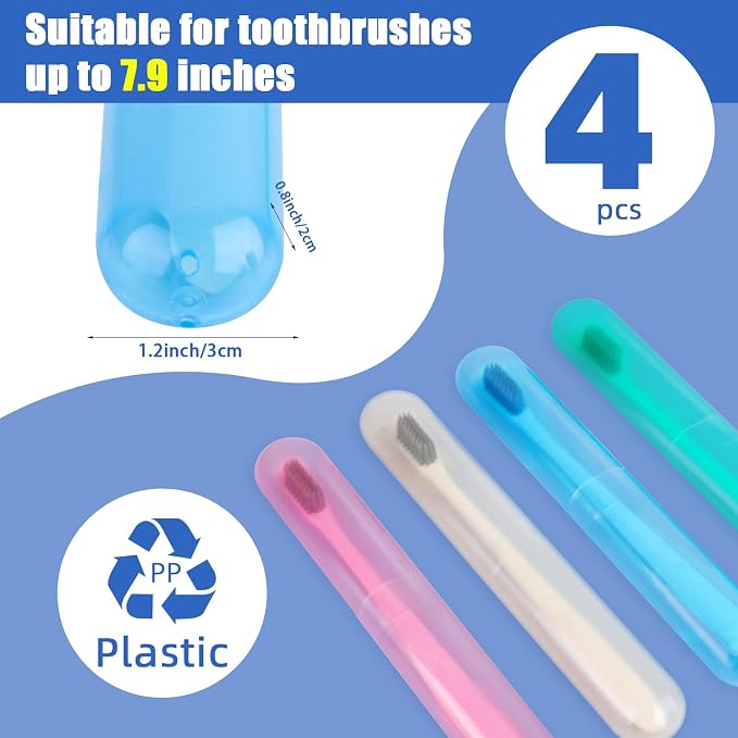 Hooqict 4 Pack Toothbrush Cases Travel Toothbrush Holder Portable Toothbrush Container Plastic Protector Cover Case for Traveling, Camping, Home, School, Business - Image 2