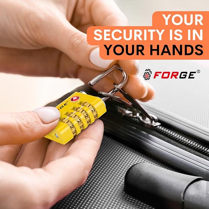 Forge Dual-Opening: Key or Combination Access Lock, TSA Approved Locks for Luggage, Pelican case, Travel, Gym, School, Stainless Steel Shackle.(Yellow, 4 Pk) - Image 8