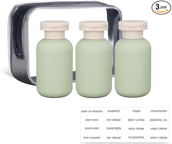ASEVAT 3.4 oz Travel Bottles for Toiletries, Leak Proof Squeeze Bottles Refillable, Plastic Bottles with Caps for Shampoo, Lotion, Cream, Conditioner and Liquids (3 Pcs) by ASEVAT