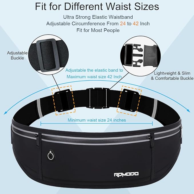 Slim Running Belt, Water Resistant Fanny Pack for Women Men, Black | 3 Pockets, Phone Holder for Running Walking Cycling, Adjustable & Reflective, Waist Bag for iPhone 17 16 15 Pro Max Samsung - Image 2