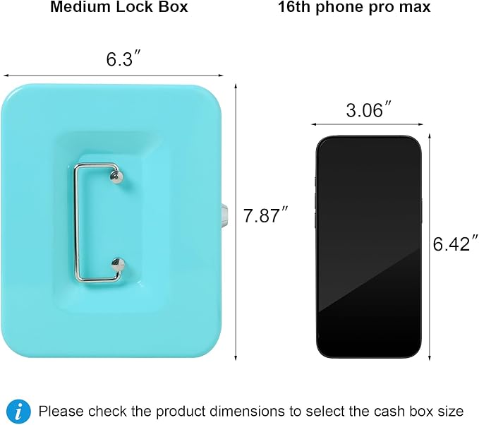Jssmst Cash Box with Key Lock - Durable Metal Cash Box with Money Tray, Light Blue, Medium - Image 3