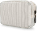 E-Tree Cute Small Makeup Bag,Cosmetic Toiletry Make up Little Items Pouch for Purse,Zipper Mini Tech Charger Cable Electronic Organizer Case,Travel Accessories for Women Men Teen,White Corduroy by E-Tree