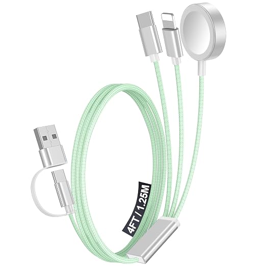 1Pack Travel Essentials for Apple Watch Charger,3-in-2 Multi Charging Cable | Cruise Vacation Camping Essentials for iPhone Charger,Type C/Lightning for iWatch,iPhone 17-12,Xbox Series X&S-4FT Green by Accessoriesforphoneandelectricproducts