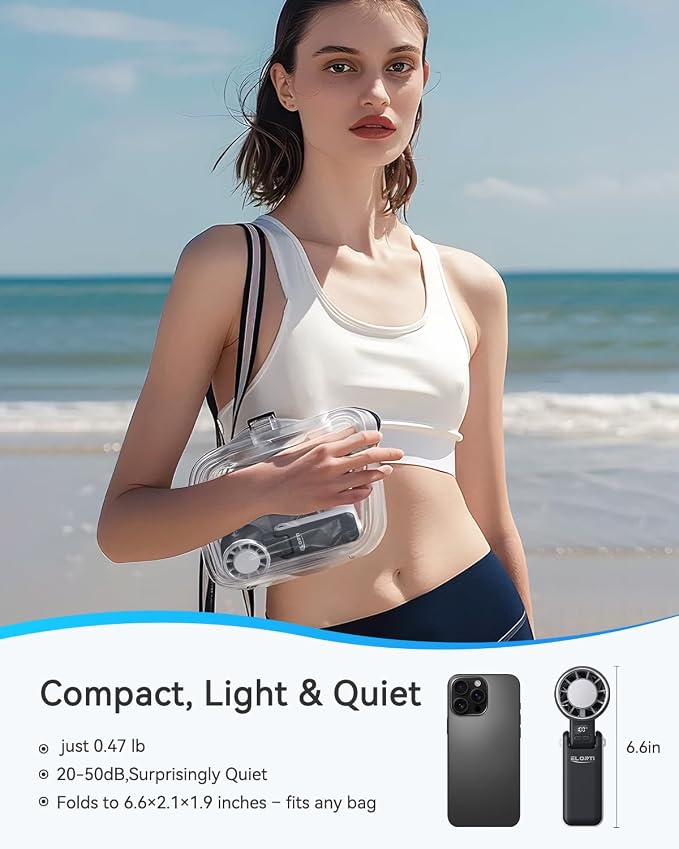 Portable Fan, Handheld Fan with Turbo & Ice Cooling, 5-Speed 4000mAh Rechargeable, 3-in-1 Foldable Small Travel Hand Fan, Lightweight Compact & Quiet for Beach, Outdoor, for Women & Men -Black - Image 7