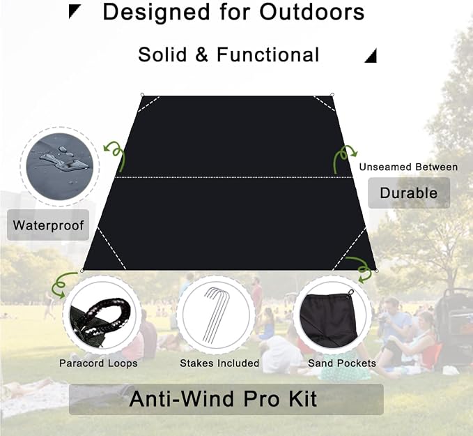 Pocket Blanket, Compact Blanket for Picnic, Beach, Festival | Sandproof, Waterproof, Stakes & Carabiner Included, Packable Lightweight Tarp for Camping, Hiking, Backpacking, Travel - Image 3