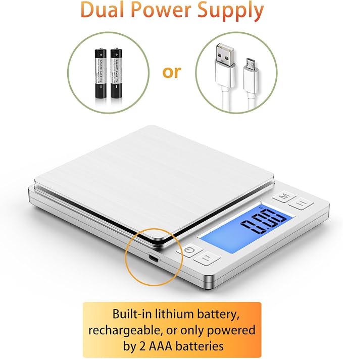 BOMATA 0.01g Small Digital Gram Scale, Upgraded 1kg Jewelry Scale | USB Rechargeable, Larger Display, Hold Function, High Precision, Grams and Ounces for Herb, Coin,Powder,Yeast, Kitchen Sliver - Image 5