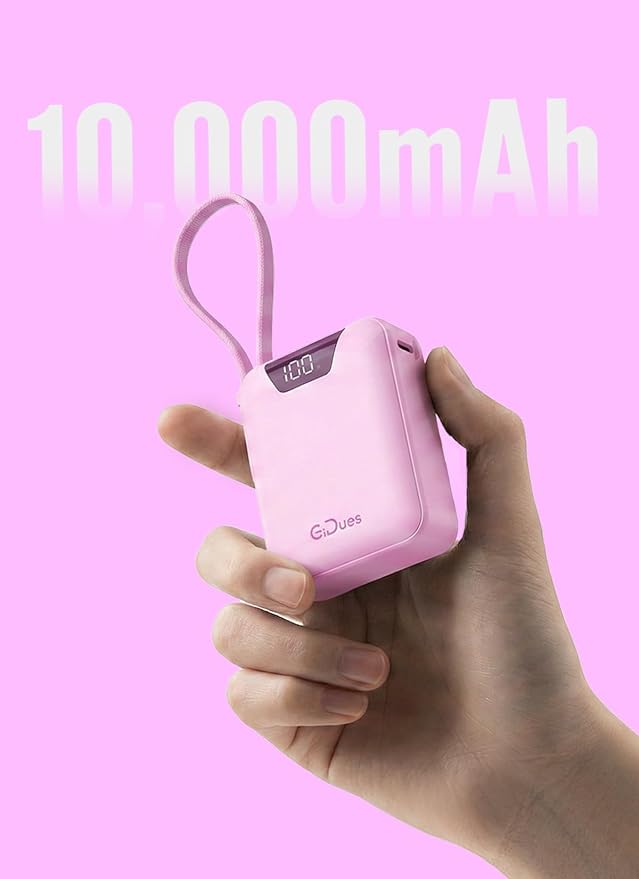 M1 Mini Portable Charger, 10000mAh Ultra-Compact Power Bank, 22.5W PD Fast Charging, Tpye-C Built-in Cable, Small External Battery Pack for iPhone, Samsung, Android iPad (Pink) - Image 2