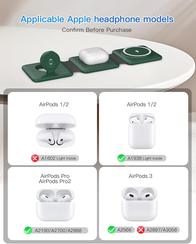 Iseyyox 3 in 1 Wireless Charger for iPhone - Foldable Charging Station Travel Charging Dock Compatible with iPhone 17 16 15 14 13 12 Pro Max Plus Watch & Airpods - Image 5