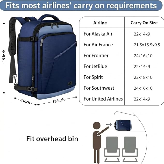 MATEIN Expandable Travel Backpack, Large Capacity Carry on Backpack for Men | For Airplanes, Airline Approved Bags with Adjustable Shoulder Straps, Water Resistant, For International Trip,Grey Blue - Image 2