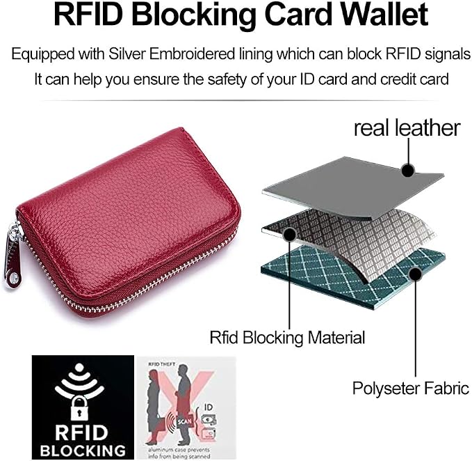 RFID Credit Card Holder Genuine Leather Credit Card Wallet with Zipper | RFID - Image 6