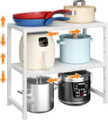 2-Tier Expandable Kitchen Storage Shelf,150LBS Heavy Duty Metal Shelving Units For Small Appliance,Adjustable Pots and Pans Organizer Rack Shelves For Kitchen Counter Under Cabinet Garage Pantry,White by Cidaziya