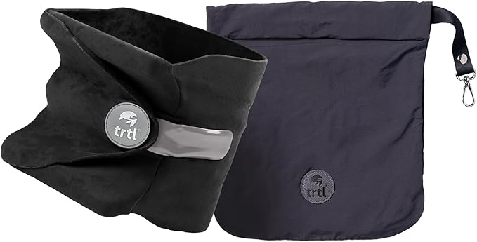 Trtl Pillow - Scientifically Proven Neck Support Travel Pillow for Airplanes - Lightweight and Machine Washable - Ergonomic Design for Traveling on Cars and Trains - Black by Trtl