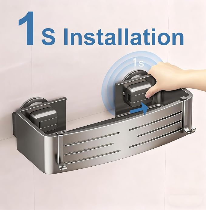 2Pcs Suction Cup Shower Caddy,Upgrade Extra-Strong Suction Shower Shelves with Hooks,No Drilling Waterproof & Rustproof Bathroom Organizers and Storage,Reusable Shower Racks for Shampoo and Toiletries - Image 3