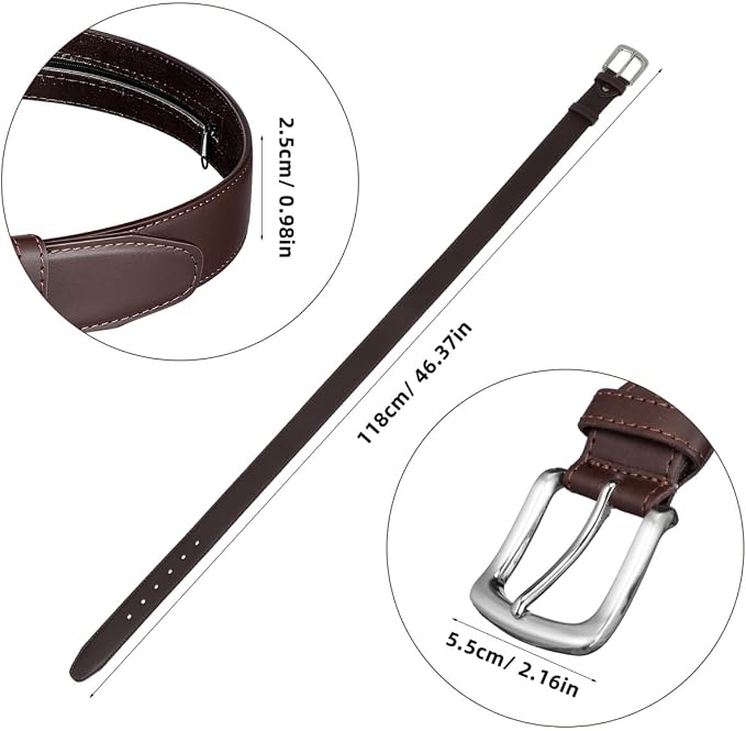 GALPADA Travel Money Belt for Men Pu Wallet Belt with Hidden Zipper Pocket Adjustable Money Wallet Secure Travel for Cash and Valuables 46.45 in - Image 4