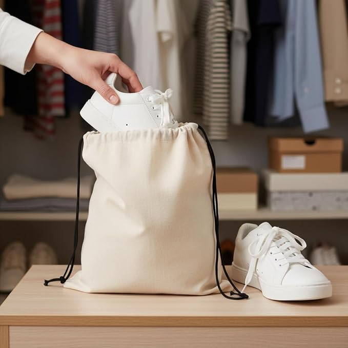 Shoe Bags for Travel Packing - Drawstring Sneaker Travel Bags - Cotton Cloth Shoe Dust Bags for Storage & Luggage - Washable Dust Cover Bags for Boots and Dress Shoes (3 Medium: 19"x15") - Image 4