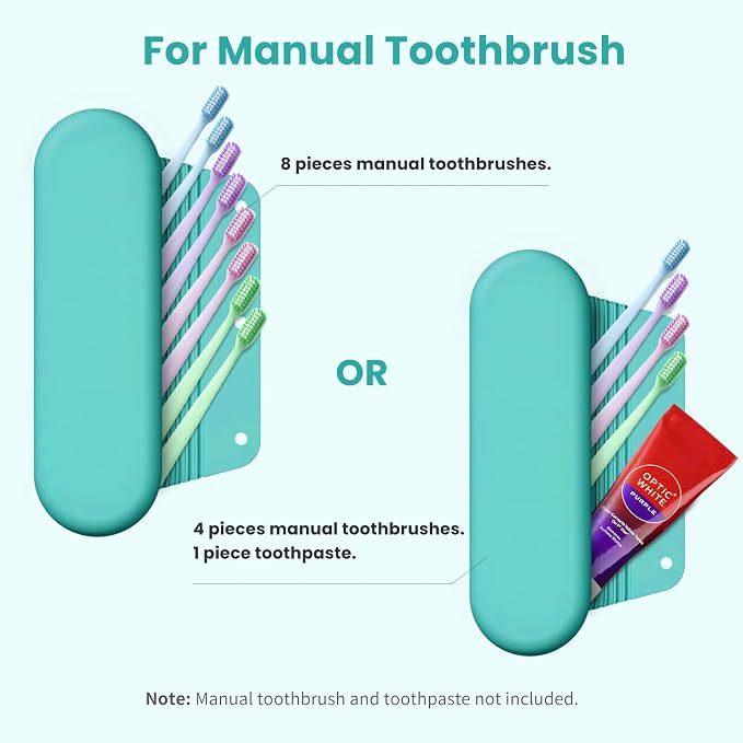 Silicone Electric Toothbrush Travel Case, Manual Toothbrush Travel Cover for Men and Women,Toothbrush Holder for Travel,Gym and More, Fits Most Manual and Electric Toothbrushes - Mint Green - Image 3