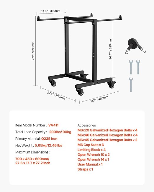 VEVOR Folding Chair Rack, 200 LBS Capacity, T-Shape Chair Cart for 14 Chairs, Heavy-Duty Metal Chair Storage Dolly with Rubber Wheels, Multi-Function Chair Holder for Party Event,Hotel, Matte Black - Image 7