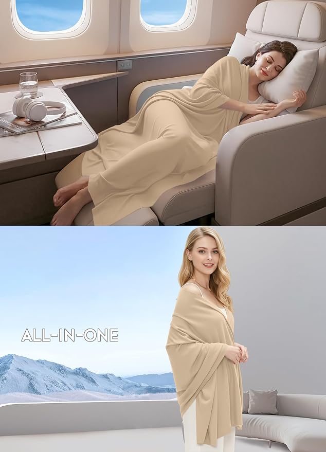 Women's Wool Blend Travel Scarf Lightweight Breathable Wrap Pashmina Airplane Blanket Shawl - Image 7