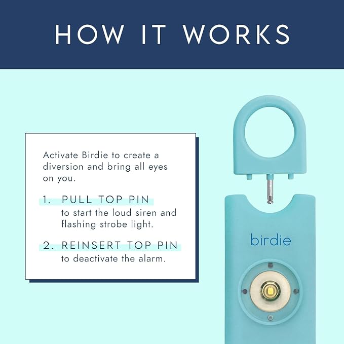 She’s Birdie–The Original Personal Safety Alarm for Women by Women–Loud Siren, Strobe Light and Key Chain in a Variety of Colors (Metallic Silver) - Image 2